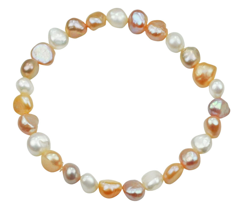 Elastisch zoetwater parel armband met witte, zalm en roze parels | Pearl Soft Colors Pearl Small
