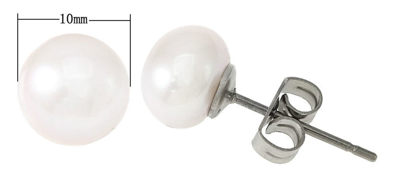 Witte zoetwater parel oorbellen, witte parel oorknopjes 10 mm, maatindicatie | Pearl White 10 mm