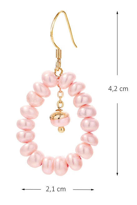 Lange zoetwater parel oorbellen met zalm roze parels en goud edelstaal, maat indicatie | Zuyin