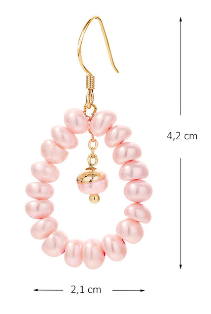 Lange zoetwater parel oorbellen met zalm roze parels en goud edelstaal, maat indicatie | Zuyin