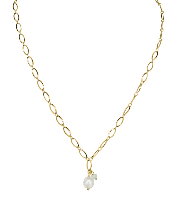 Zoetwater parelketting Flow Oval Gold Pearl