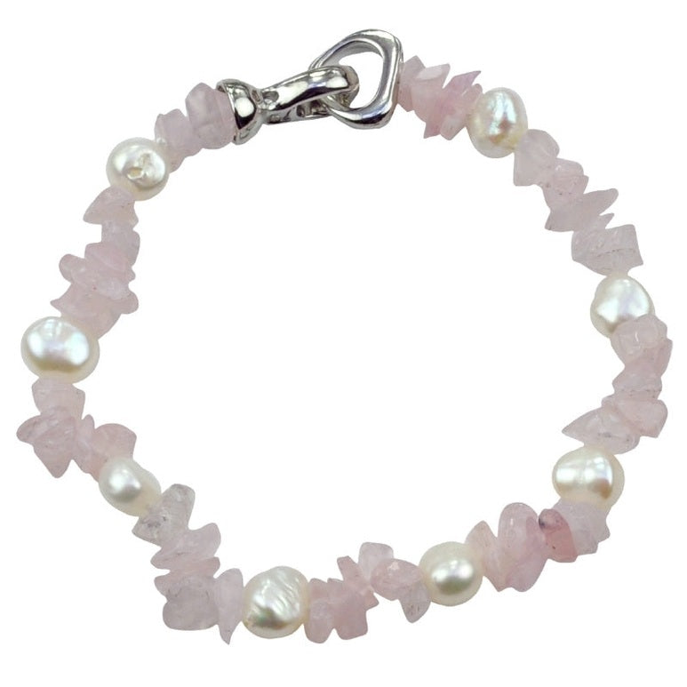Wit zoetwater parel armband met rozenkwarts | Sweet Heart