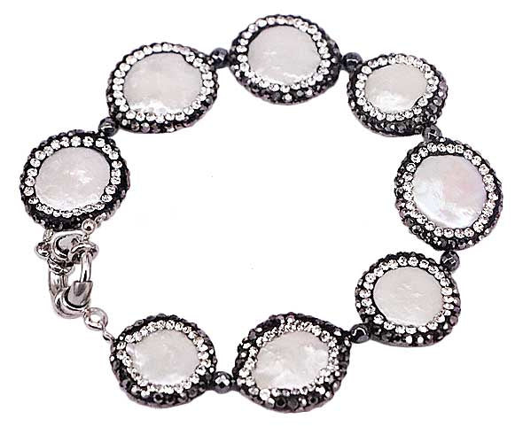 Wit zoetwater parel armband met stras steentjes | Bright Coin Pearl