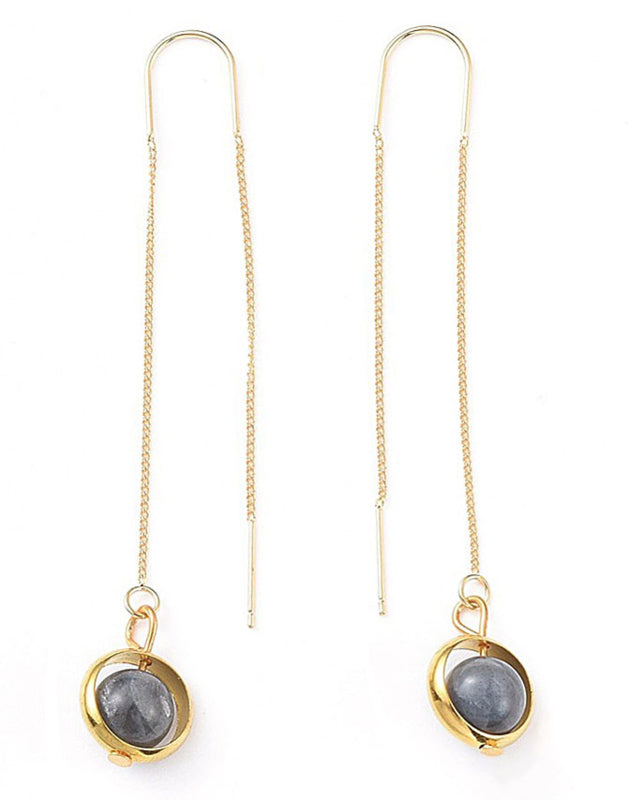 Edelstenen oorbellen met goud edelstaal en labradoriet, achterzijde | Gold Chain Labradorite