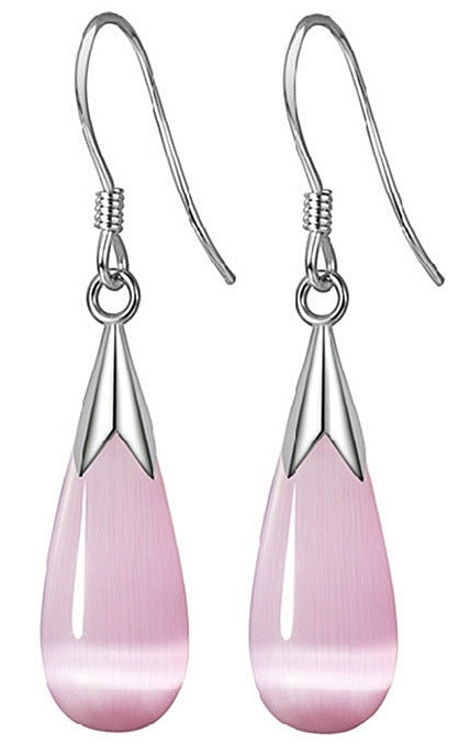 Roze edelstenen oorbellen met kattenoog en sterling zilver (925) | Cat&