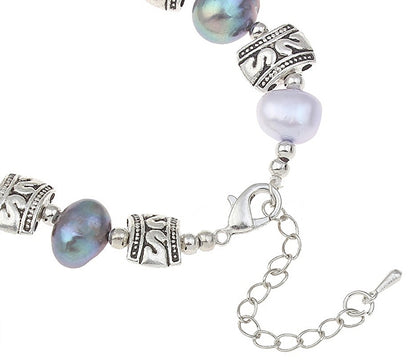 Slotje van zoetwater parel armband met bond gekleurde parels | Decorative Pearl Antique Silver