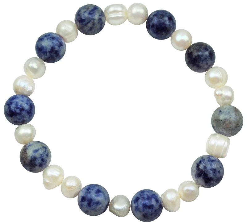 Zoetwater parel armband met blauwe edelstenen | Pearl Blue Spot