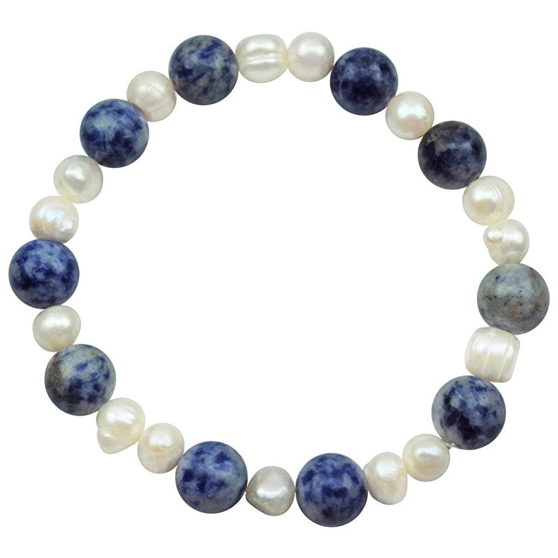 Zoetwater parel armband met blauwe edelstenen | Pearl Blue Spot