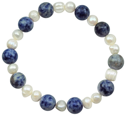 Zoetwater parel armband met blauwe edelstenen | Pearl Blue Spot