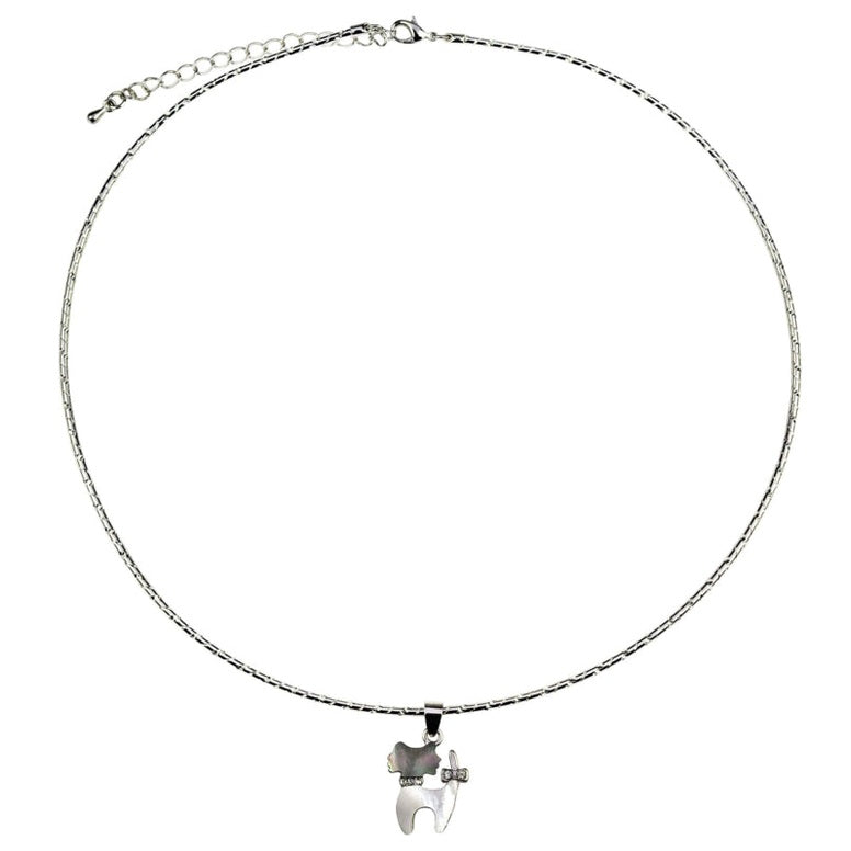 Parelmoeren ketting met hanger in de vorm van een kat met stras steentjes | Shell Cat Spang