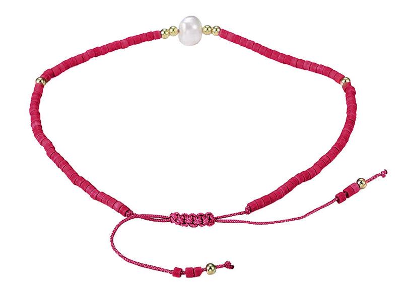 Wit zoetwater parel armband met rode kraaltje achterzijde | Mini Pearl One Red Color
