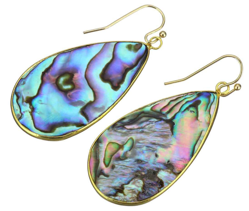 Parelmoeren oorbellen in druppel vorm met abaloon en goud edelstaal, zijaanzicht | Big Teardrop Abalone Gold