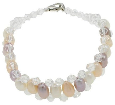 Zoetwater parel armband met witte, zalm en roze parels en facet geslepen kristallen | Multi Color Pearl Crystal