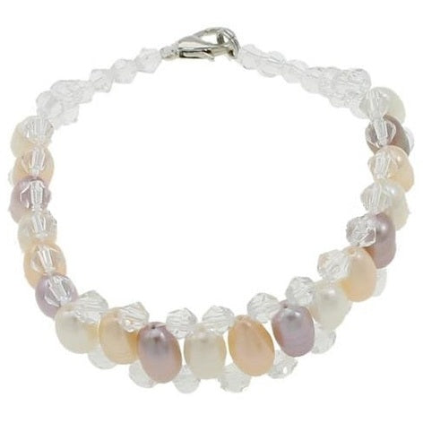 Zoetwater parel armband met witte, zalm en roze parels en facet geslepen kristallen | Multi Color Pearl Crystal