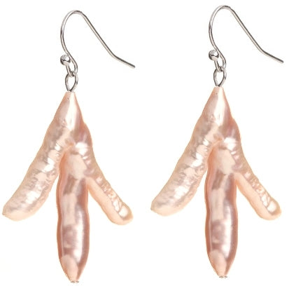 Bijzondere zoetwater parel oorbellen met zalm kleurige parels en sterling zilver (925) | Pearl Tripod Pink