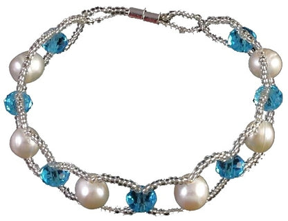 Zoetwater parel en kristallen armband Pearl Crystal Blue 8