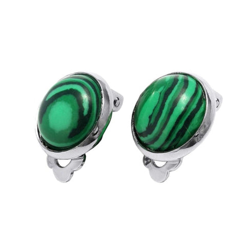 Groene edelstenen clips oorbellen met malachiet vooraanzicht | Malachite Clips