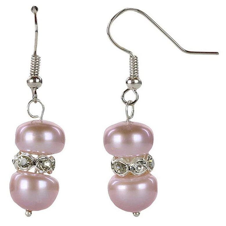 Roze zoetwater parel oorbellen met stras steentjes en sterling zilver 925 | Bling Pearl Purple