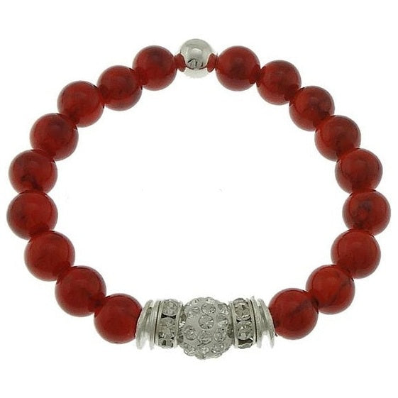 Rood koralen armband met stras steentjes, elastisch | Coral Bling