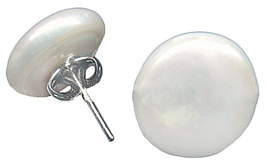 Grote witte zoetwater parel oorbellen met sterling zilveren oorstekers, parel oorknopje, voor- en achteraanzicht