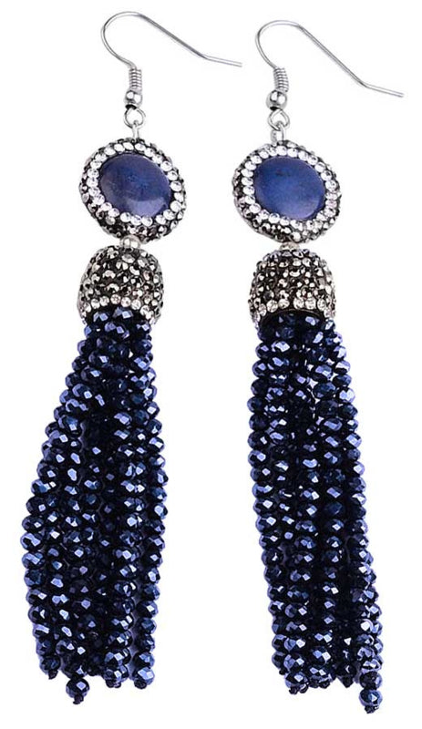 Edelstenen oorbellen Bright Lapis Lazuli Tassel