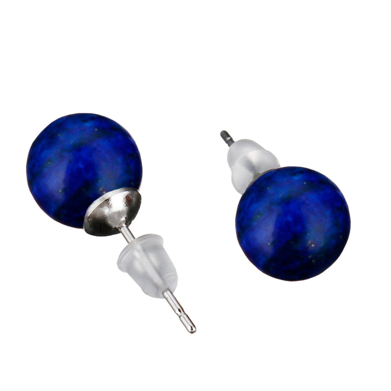 Blauwe edelstenen oorknopjes met lapis lazuli voor en achterzijde | LapisLazuli Ball
