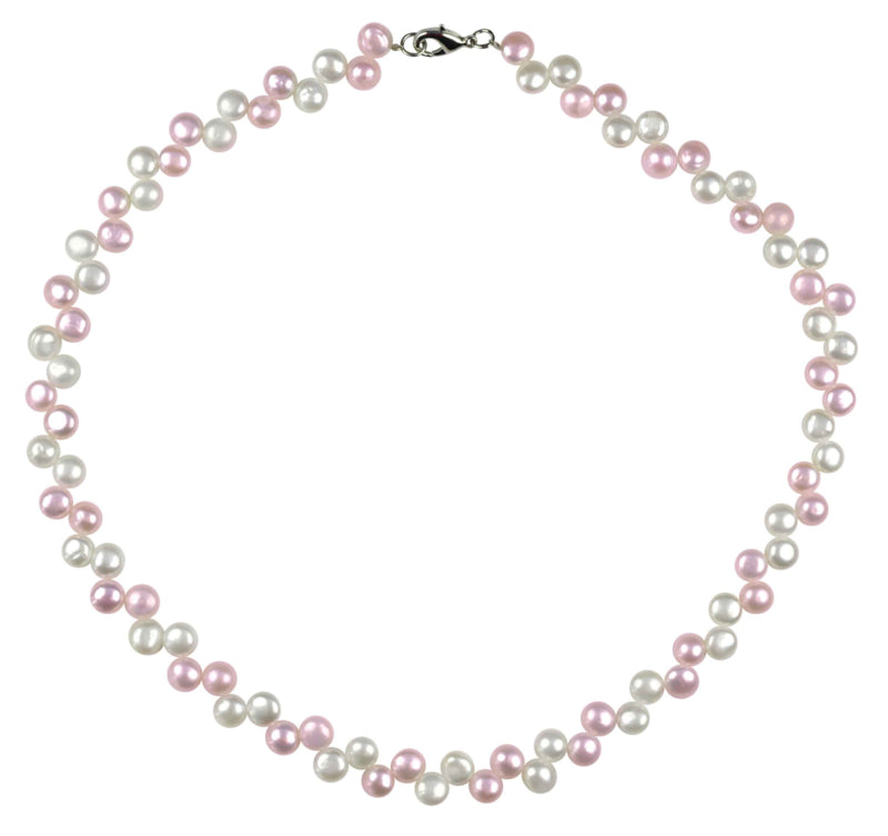 Zoetwater parelketting met witte en roze parels en sterling zilver (925) | Gonty