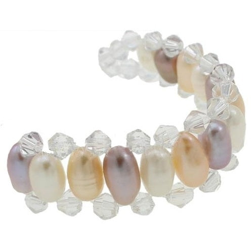 Detail van zoetwater parel armband met witte, zalm en roze parels en facet geslepen kristallen | Multi Color Pearl Crystal