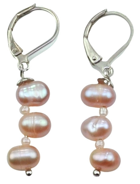 Roze zoetwater parel oorbellen met sterling zilveren oorbelhaakjes | Rozi