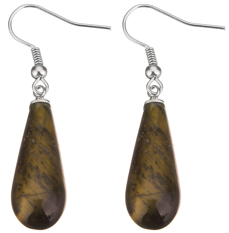 Edelstenen oorbellen Tiger Eye Long Drop