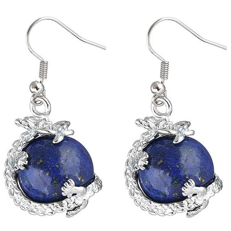 Blauwe edelstenen oorbellen met lapis lazuli , zilveren draak en sterling zilver (925) | Lapis Lazuli Dragon