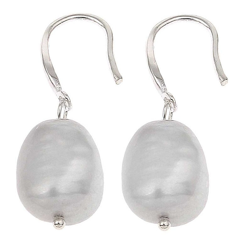 Grijze zoetwater parel oorbellen met sterling zilver (925) | Drop Pearl Grey