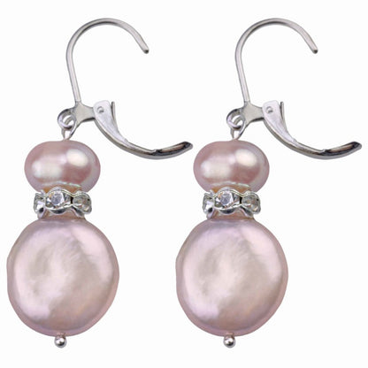 Roze zoetwater parel oorbellen met sterling zilver (925), met oorbelhaakjes open | Conny Bling Pink