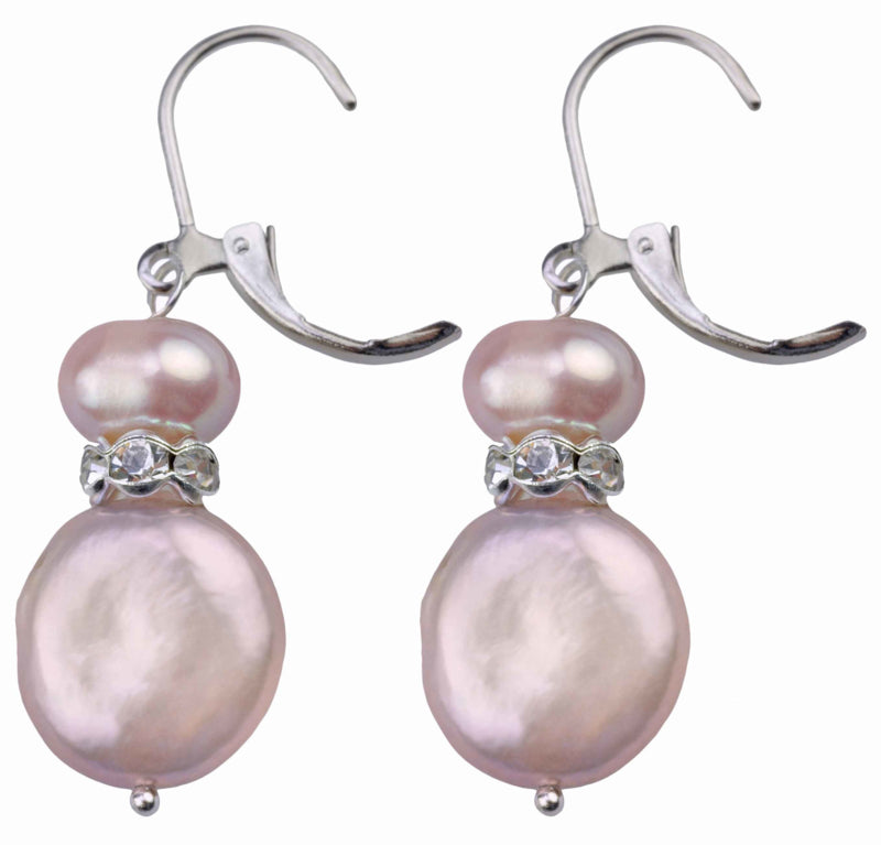 Roze zoetwater parel oorbellen met sterling zilver (925), met oorbelhaakjes open | Conny Bling Pink