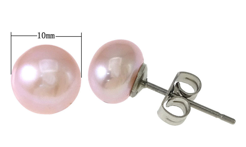 Roze zoetwater parel oorbellen met zilver edelstaal, parel oorknopje, maataanduiding | Pearl Rose 10 mm
