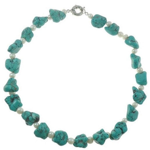 Zoetwater parelketting met witte parels en blauwe edelsteen turkoois | Dominique
