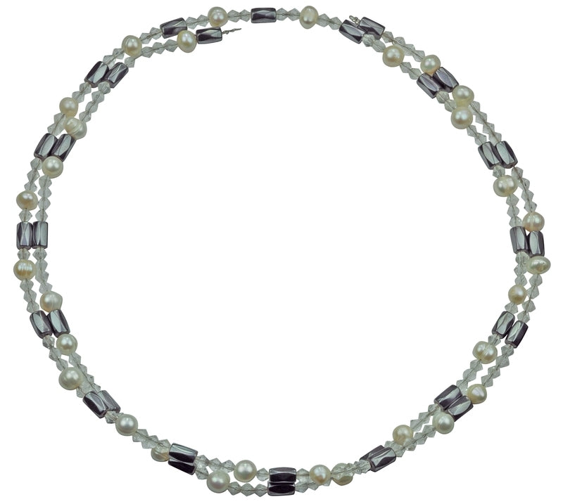 Zoetwaterparel en edelstenen armband Pearl Clear Crystal Magnetite Wrap