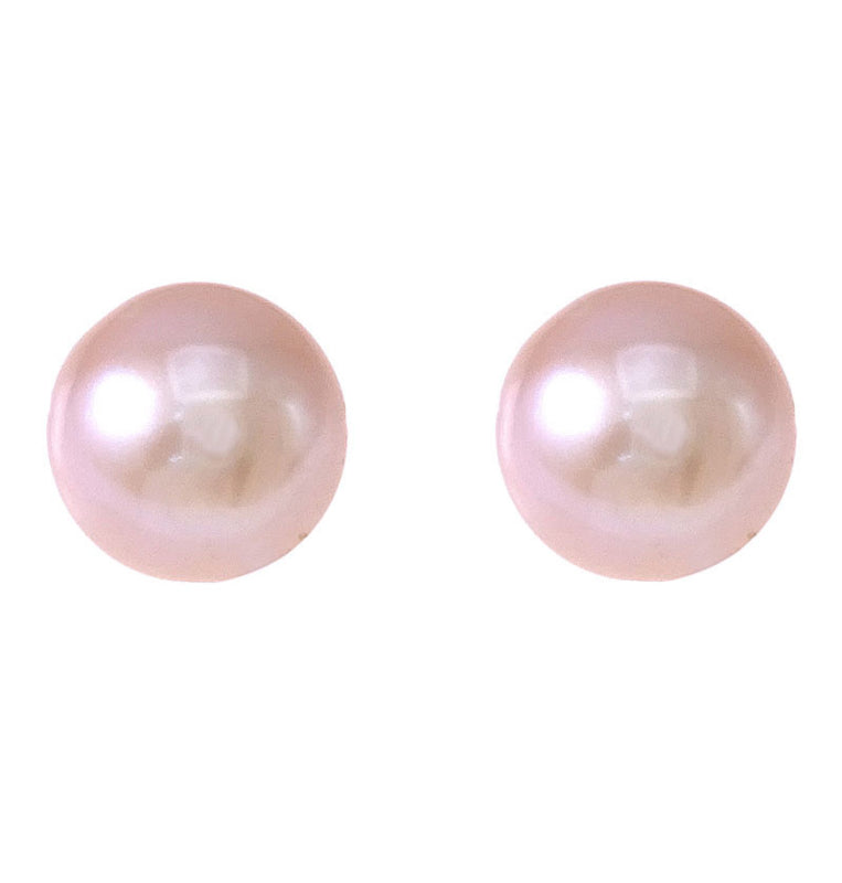 Zoetwater parel oorbellen met roze parel en edelstaal, vooraanzicht | Pearl Rose 8 mm