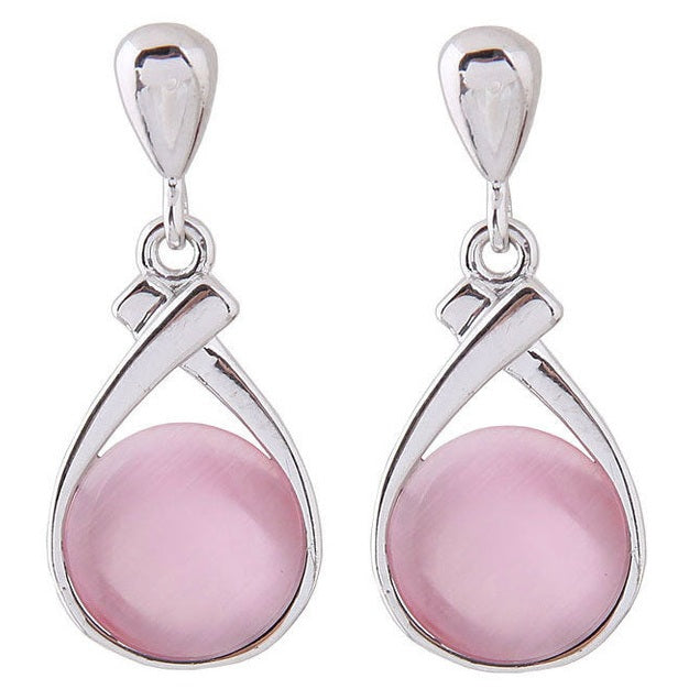 Roze edelstenen oorbellen met kattenoog, oorknopje, oorstekers | Cateline P