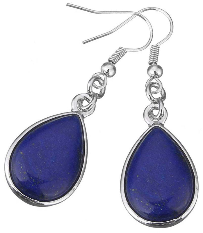Blauwe edelstenen oorbellen met lapis lazuli en sterling zilver (925) schuin | Lapis Lazuli Teardrop
